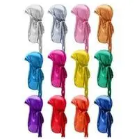 12 pieces silky durag caps soft long tail